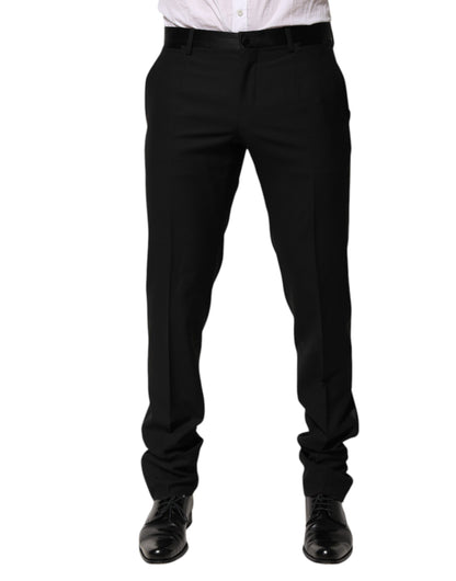 Dolce &amp; Gabbana Black Wool Tapered Formal Men Dress Pants