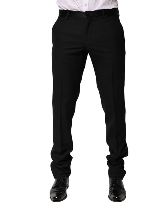 Dolce &amp; Gabbana Black Wool Tapered Formal Men Dress Pants