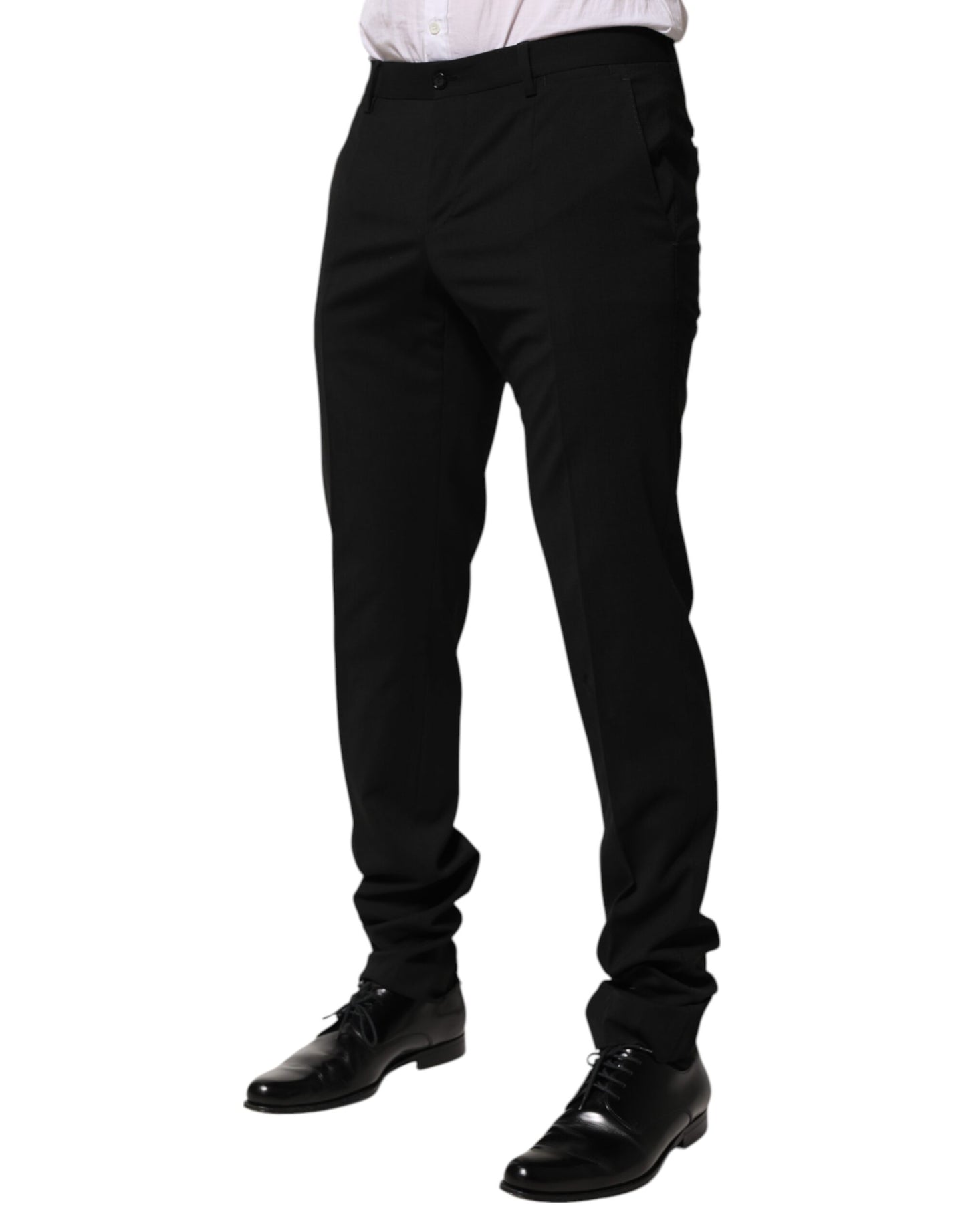 Dolce &amp; Gabbana Black Wool Tapered Formal Men Dress Pants