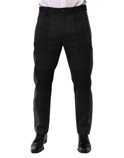 Dolce &amp; Gabbana Black Gray Cotton Dress Formal Trouser Pants