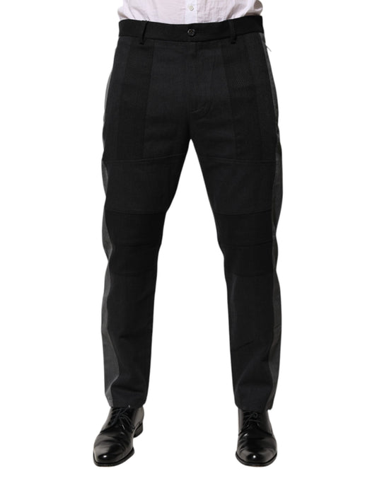 Dolce &amp; Gabbana Black Gray Cotton Dress Formal Trouser Pants