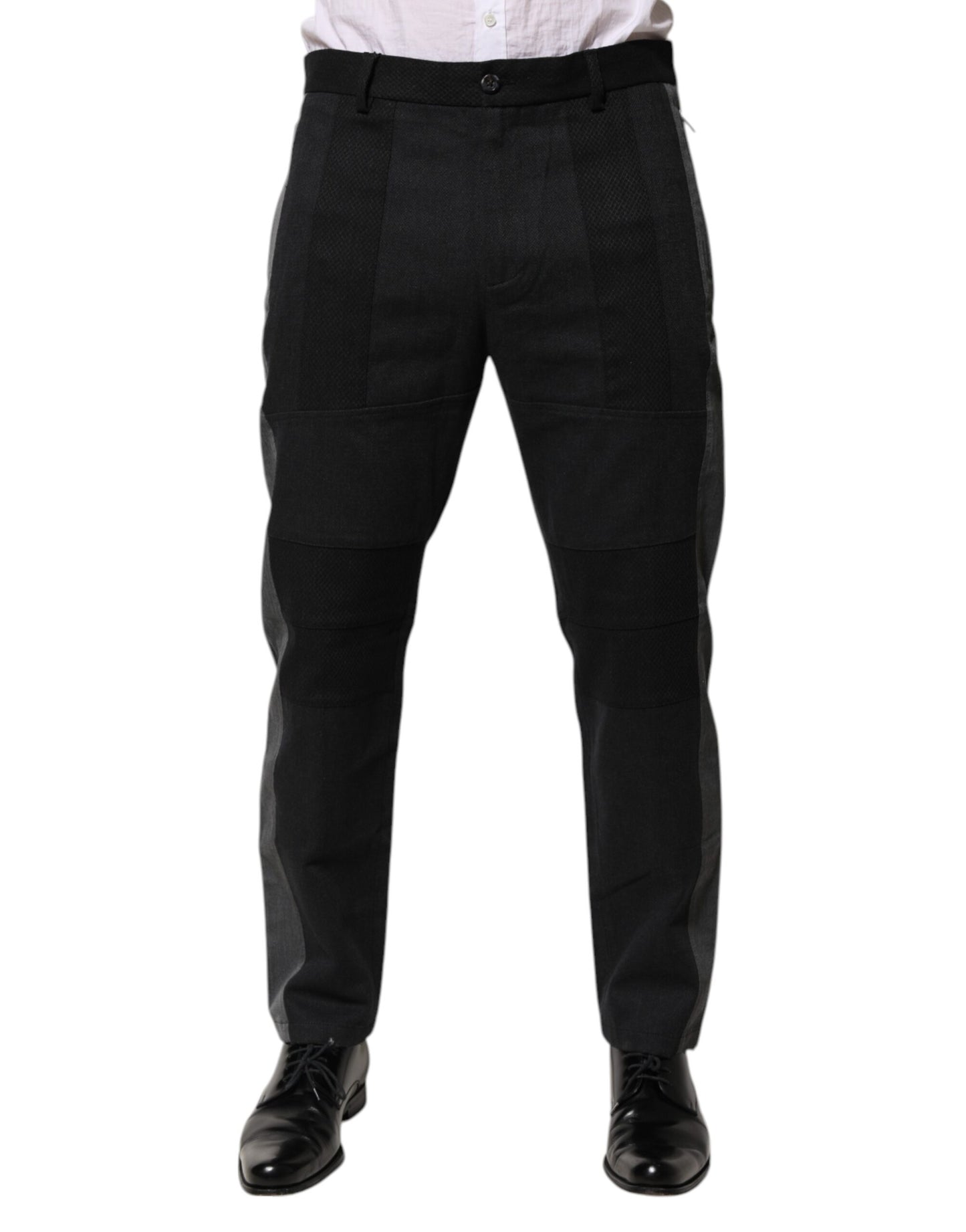 Dolce &amp; Gabbana Black Gray Cotton Dress Formal Trouser Pants