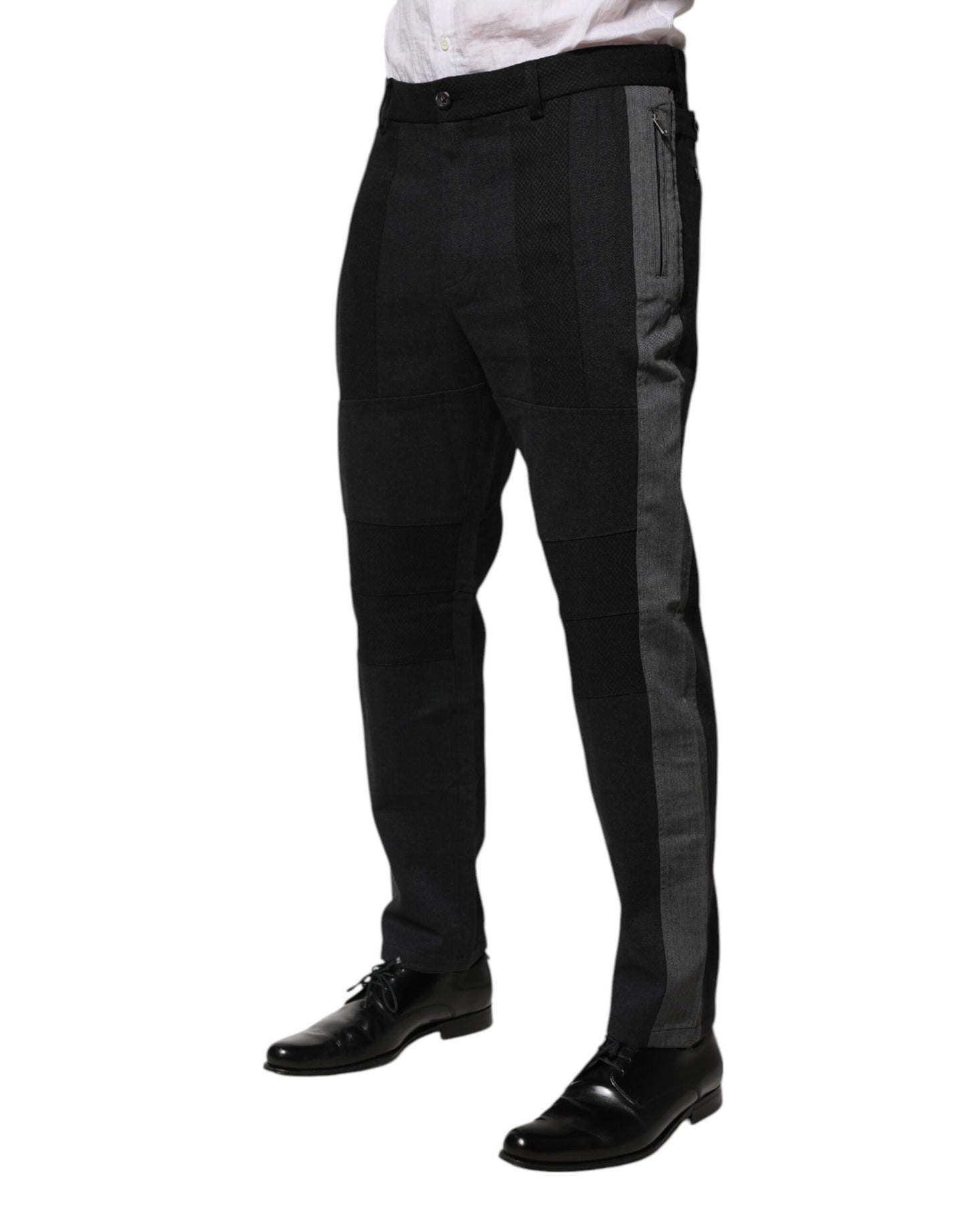 Dolce &amp; Gabbana Black Gray Cotton Dress Formal Trouser Pants