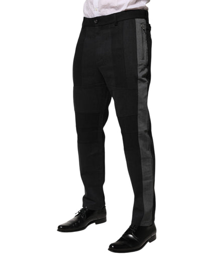 Dolce &amp; Gabbana Black Gray Cotton Dress Formal Trouser Pants