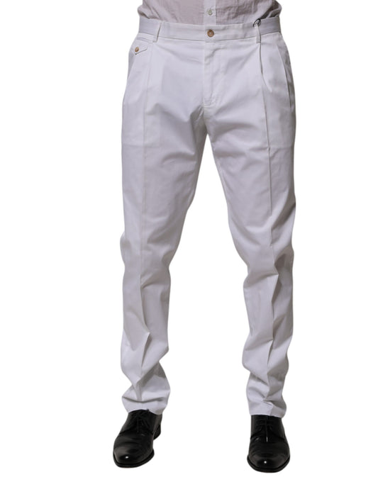 Dolce &amp; Gabbana White Cotton Dress Slim Formal Trouser Pants