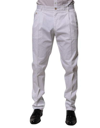Dolce &amp; Gabbana White Cotton Dress Slim Formal Trouser Pants