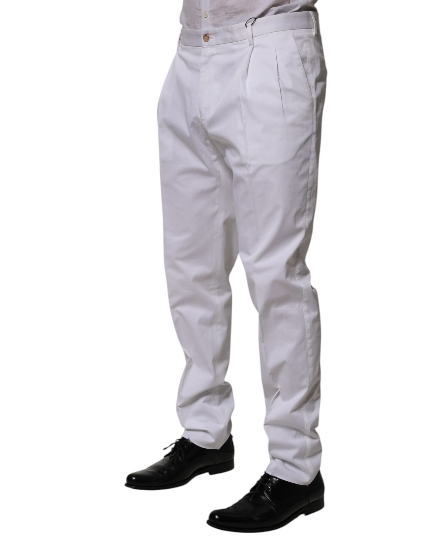 Dolce &amp; Gabbana White Cotton Dress Slim Formal Trouser Pants
