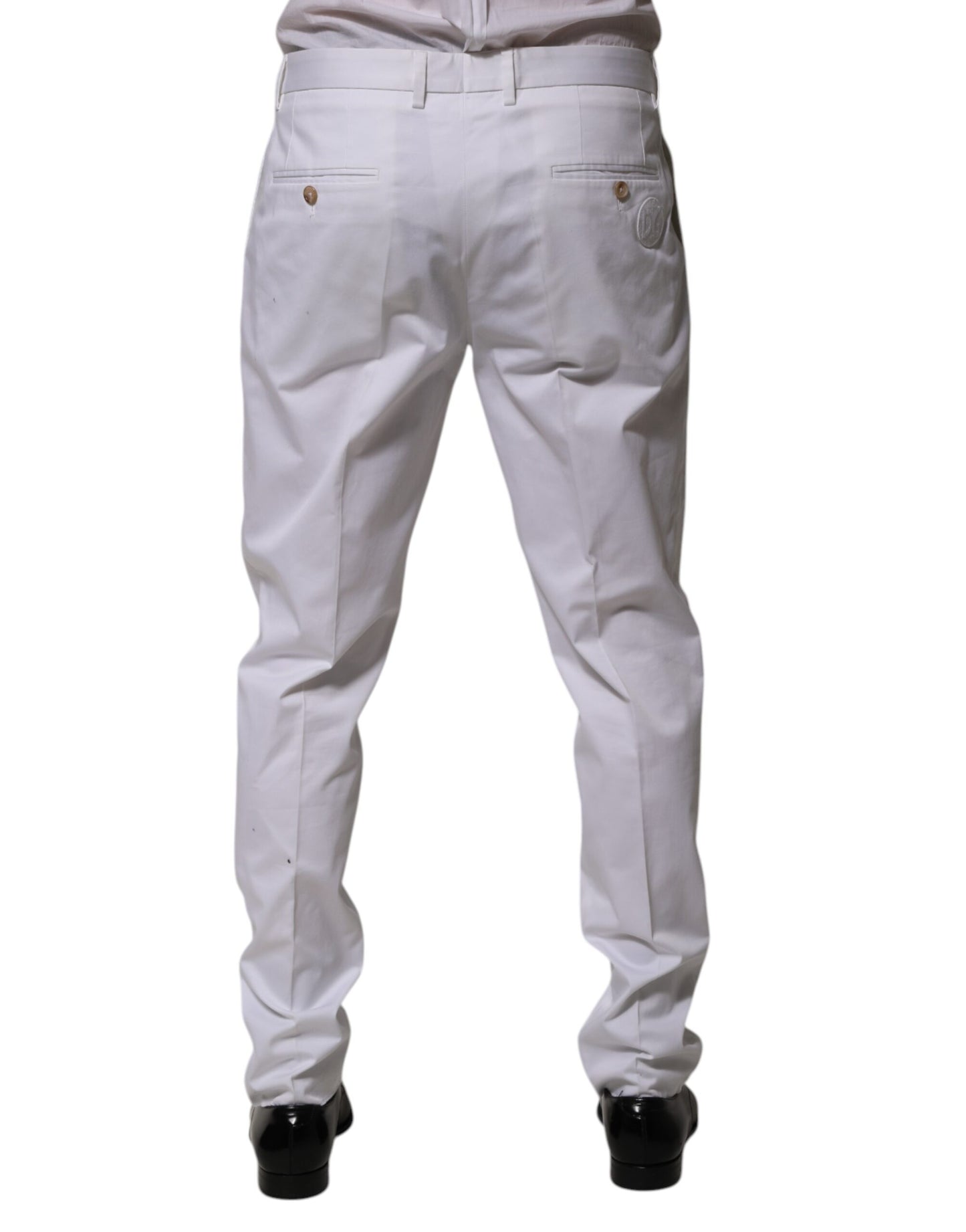 Dolce &amp; Gabbana White Cotton Dress Slim Formal Trouser Pants