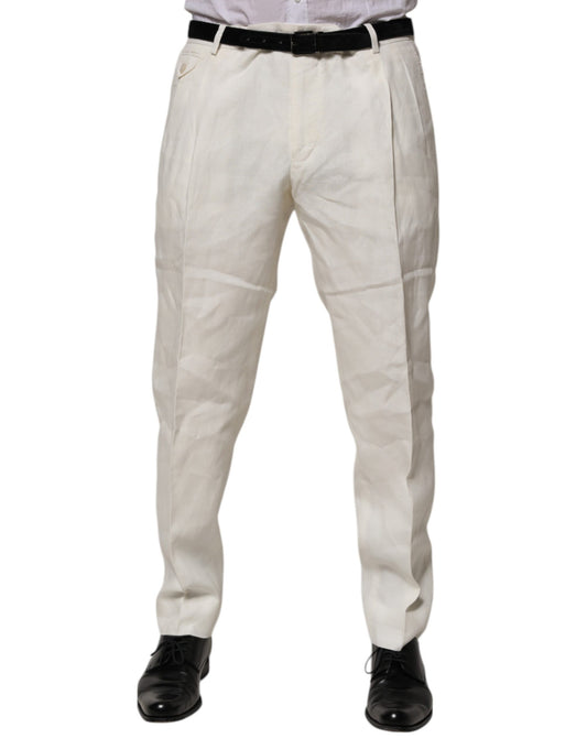 Dolce &amp; Gabbana Cream Linen Dress Slim Formal Trouser Pants