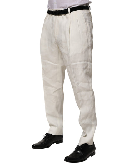 Dolce &amp; Gabbana Cream Linen Dress Slim Formal Trouser Pants