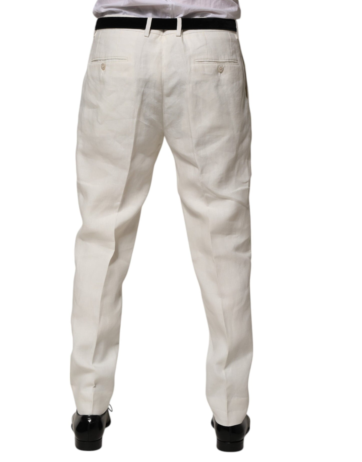 Dolce &amp; Gabbana Cream Linen Dress Slim Formal Trouser Pants