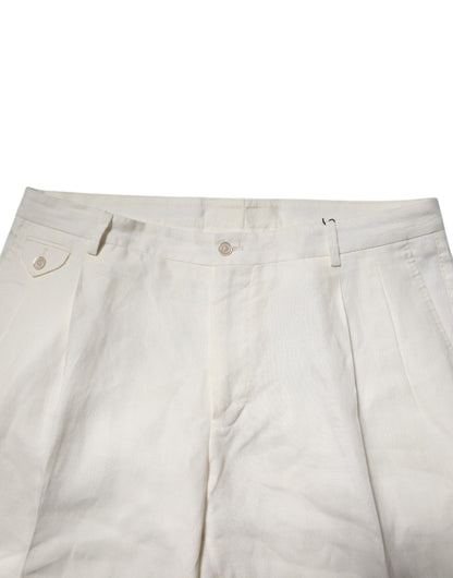 Dolce &amp; Gabbana Cream Linen Dress Slim Formal Trouser Pants