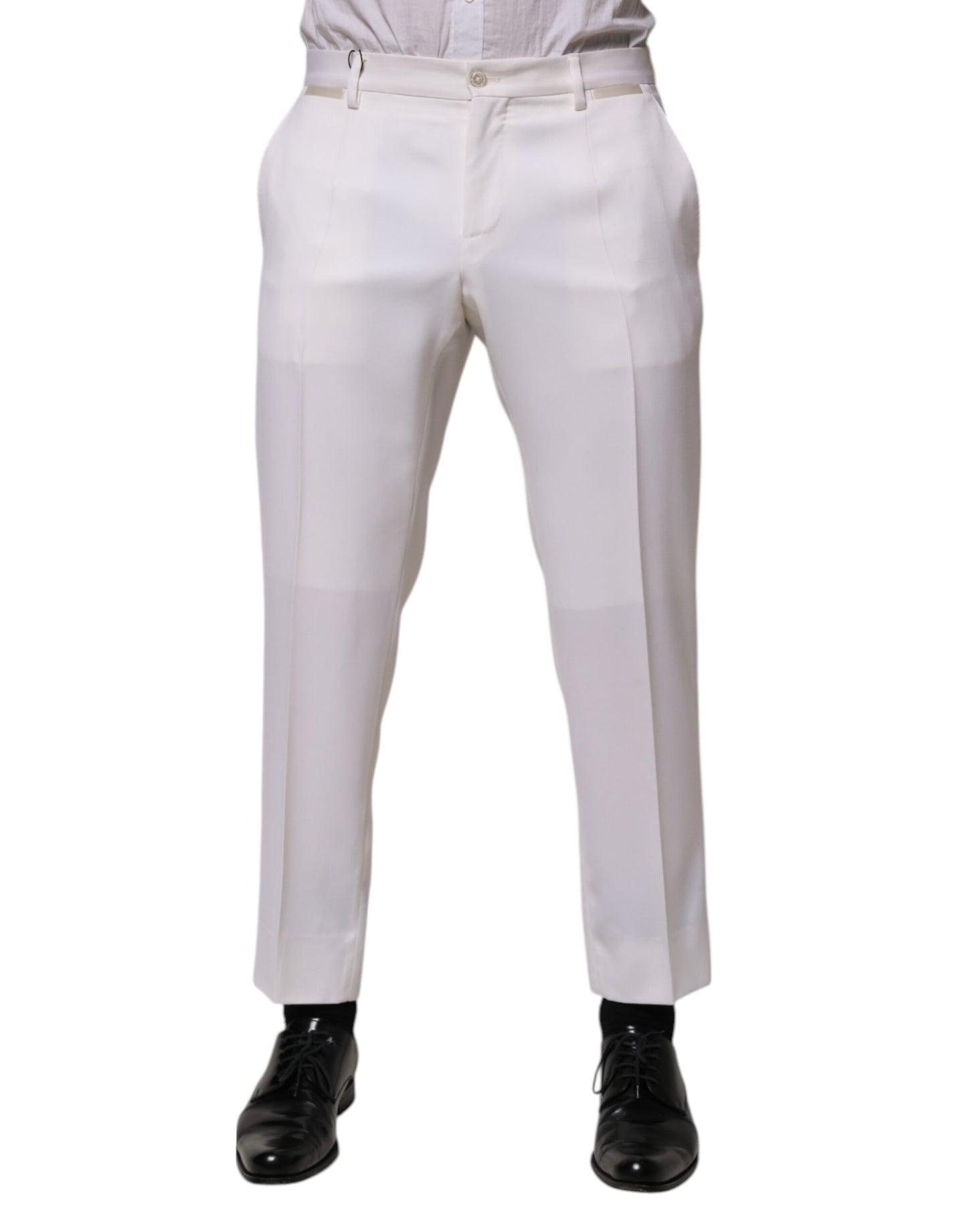 Dolce &amp; Gabbana White Polyester Tapered Formal Trouser Pants