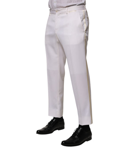Dolce &amp; Gabbana White Polyester Tapered Formal Trouser Pants