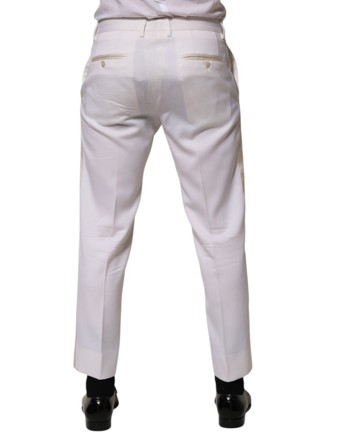 Dolce &amp; Gabbana White Polyester Tapered Formal Trouser Pants