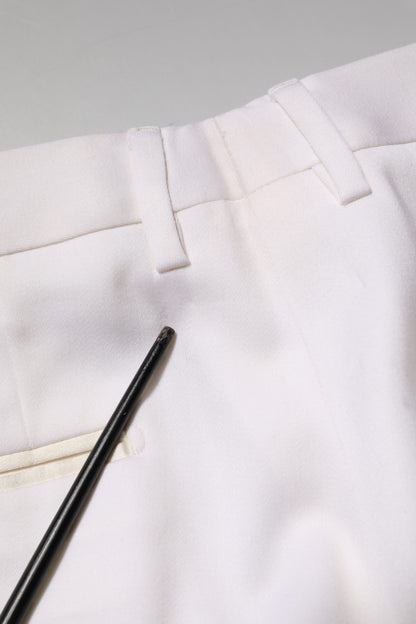 Dolce &amp; Gabbana White Polyester Tapered Formal Trouser Pants