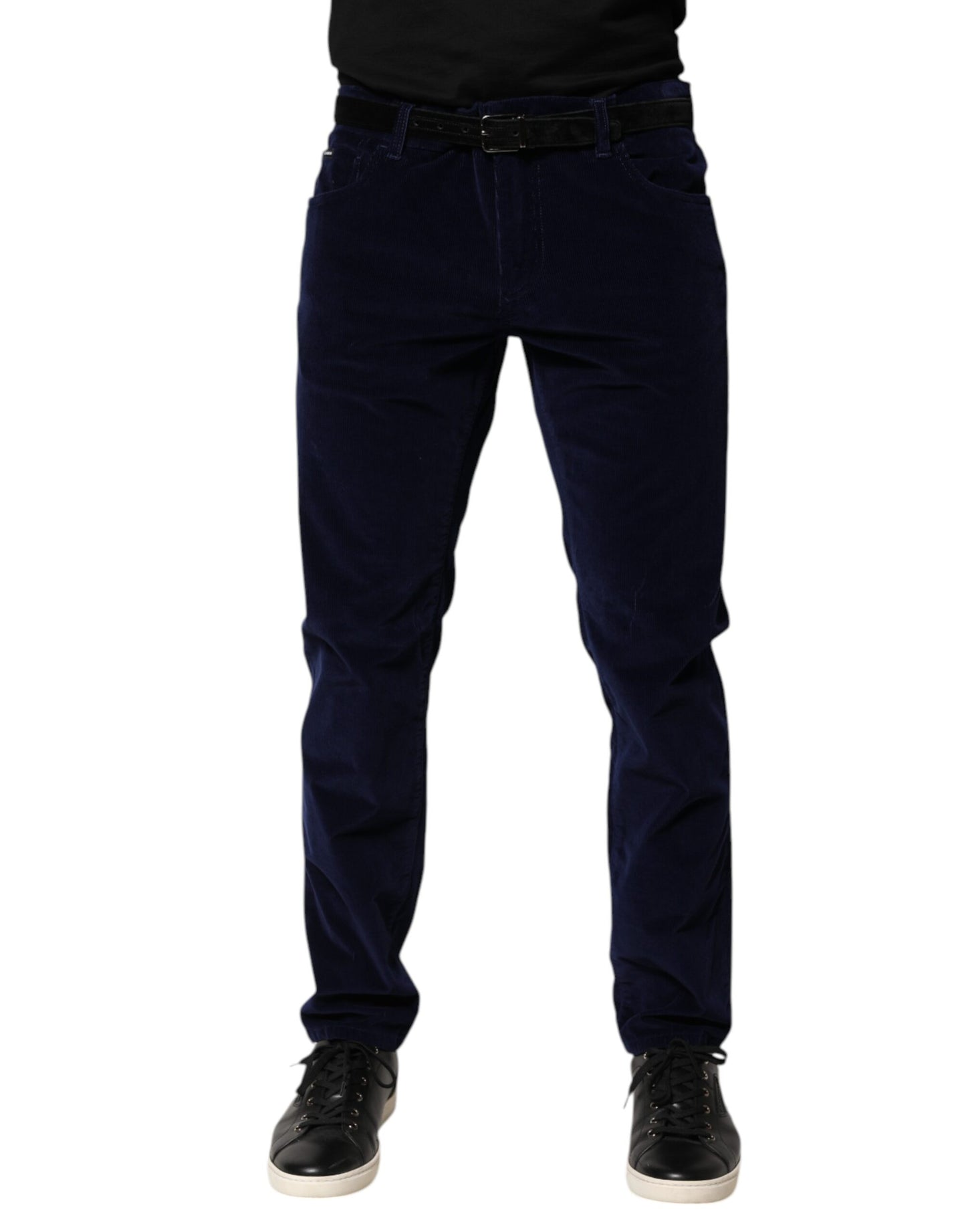 Dolce &amp; Gabbana Navy Blue Cotton Tapered Formal Trouser Pants