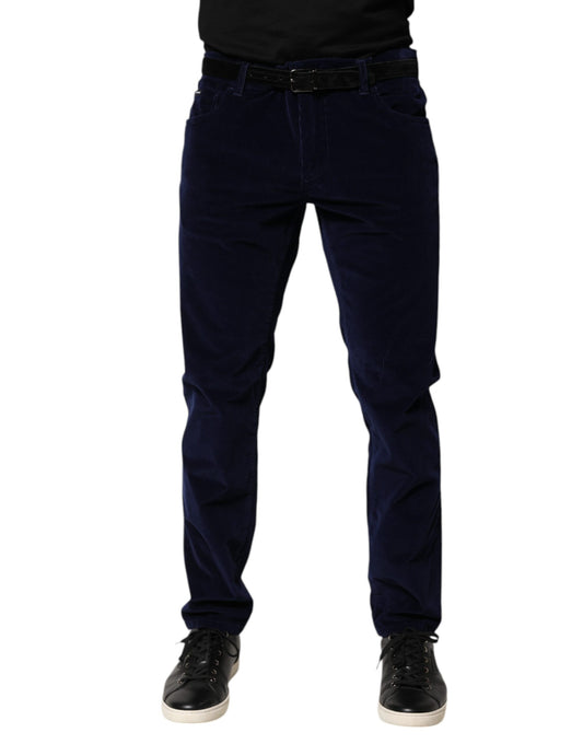 Dolce &amp; Gabbana Navy Blue Cotton Tapered Formal Trouser Pants