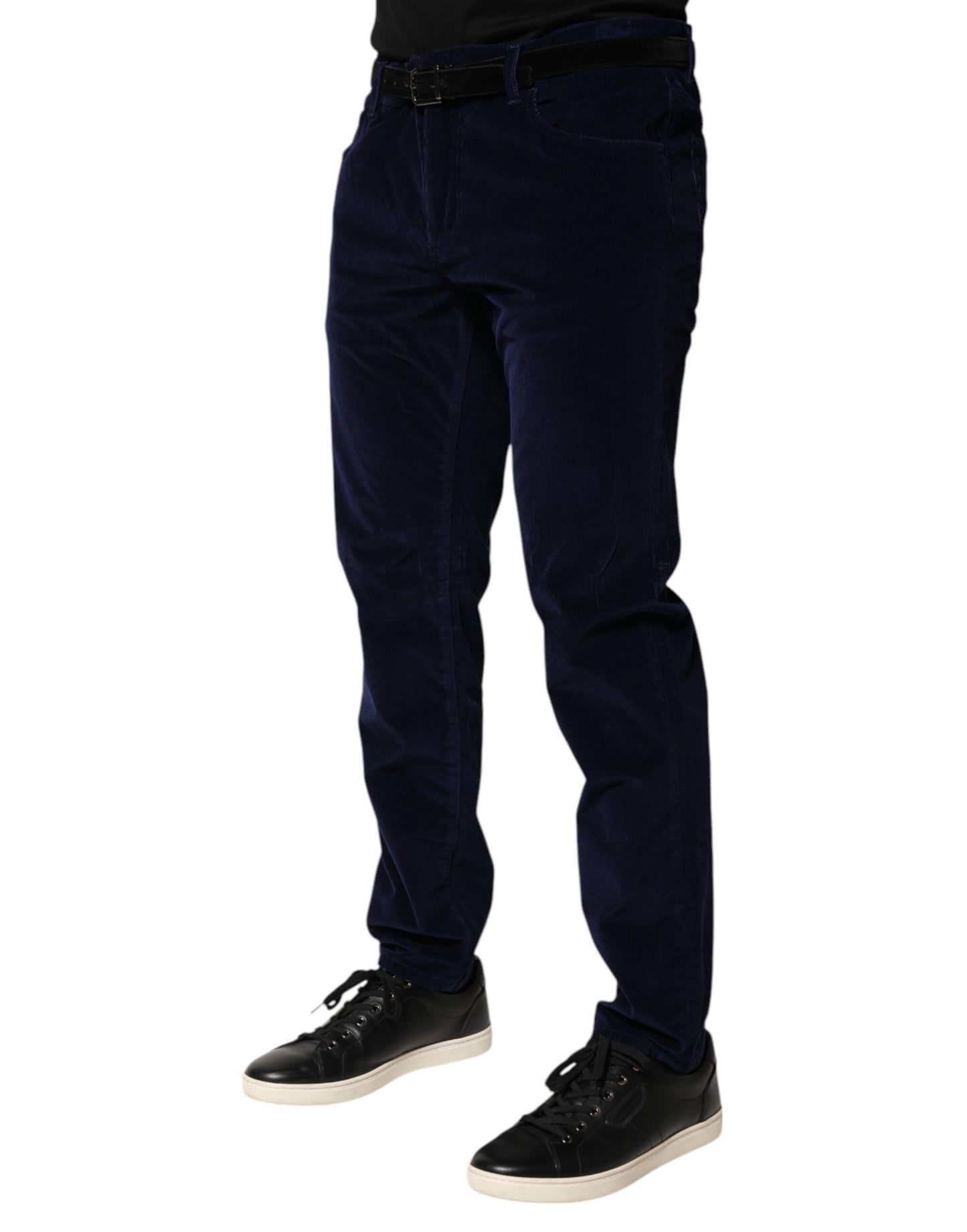 Dolce &amp; Gabbana Navy Blue Cotton Tapered Formal Trouser Pants