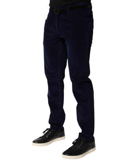 Dolce &amp; Gabbana Navy Blue Cotton Tapered Formal Trouser Pants