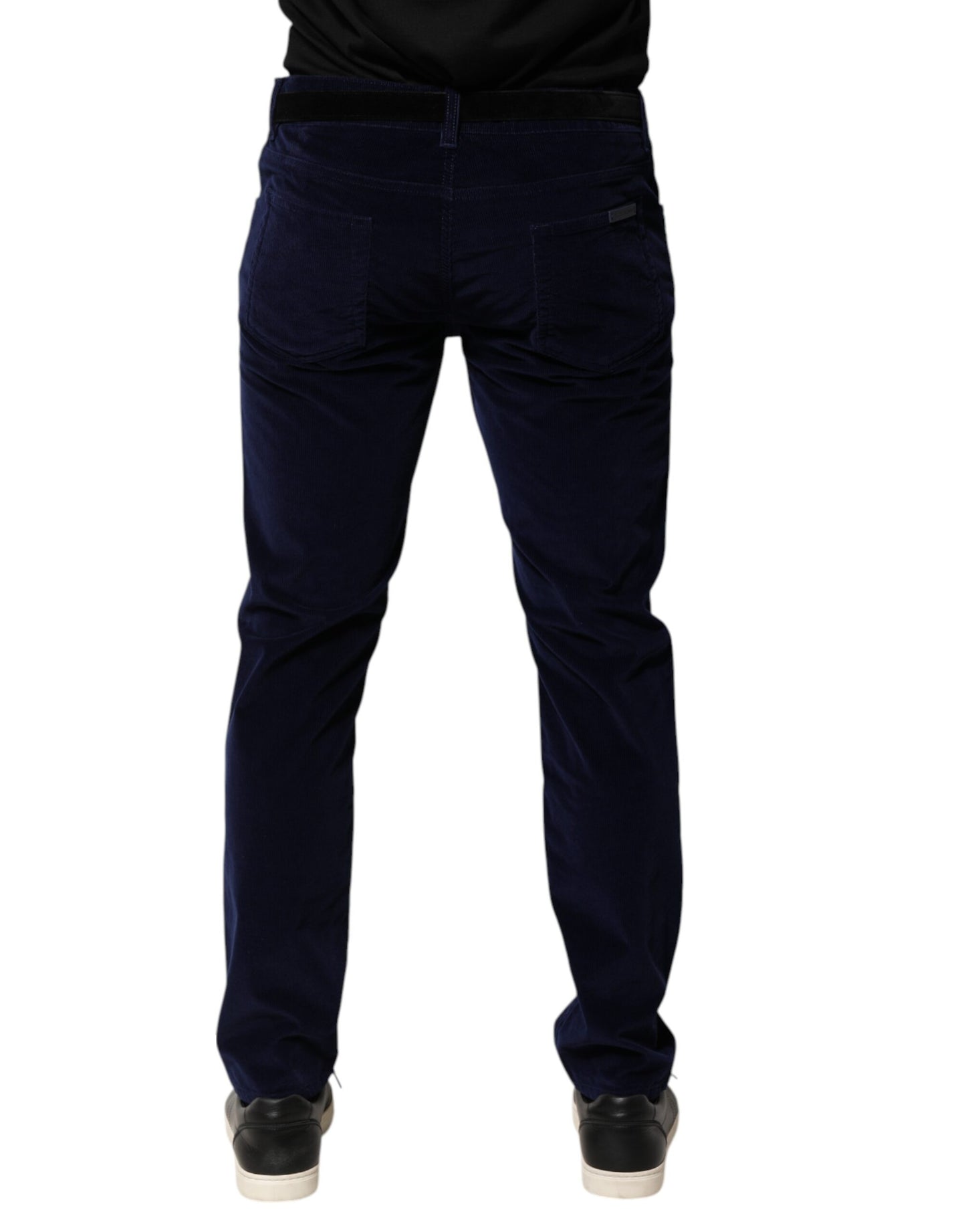Dolce &amp; Gabbana Navy Blue Cotton Tapered Formal Trouser Pants