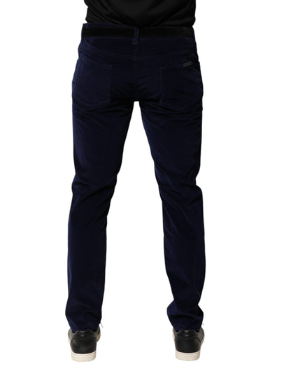 Dolce &amp; Gabbana Navy Blue Cotton Tapered Formal Trouser Pants