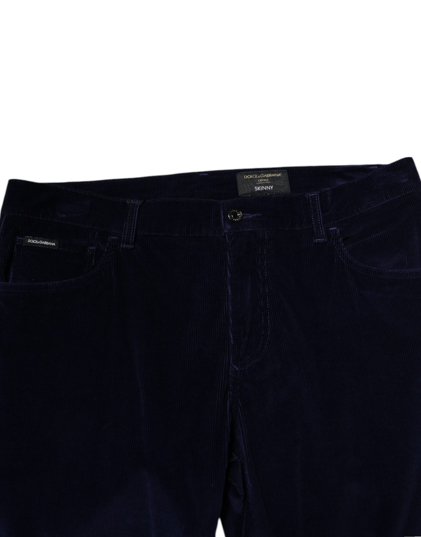 Dolce &amp; Gabbana Navy Blue Cotton Tapered Formal Trouser Pants