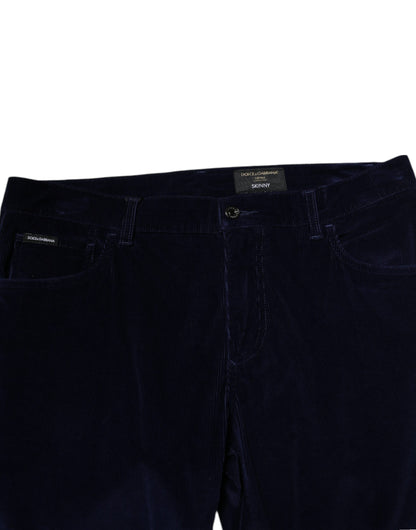 Dolce &amp; Gabbana Navy Blue Cotton Tapered Formal Trouser Pants