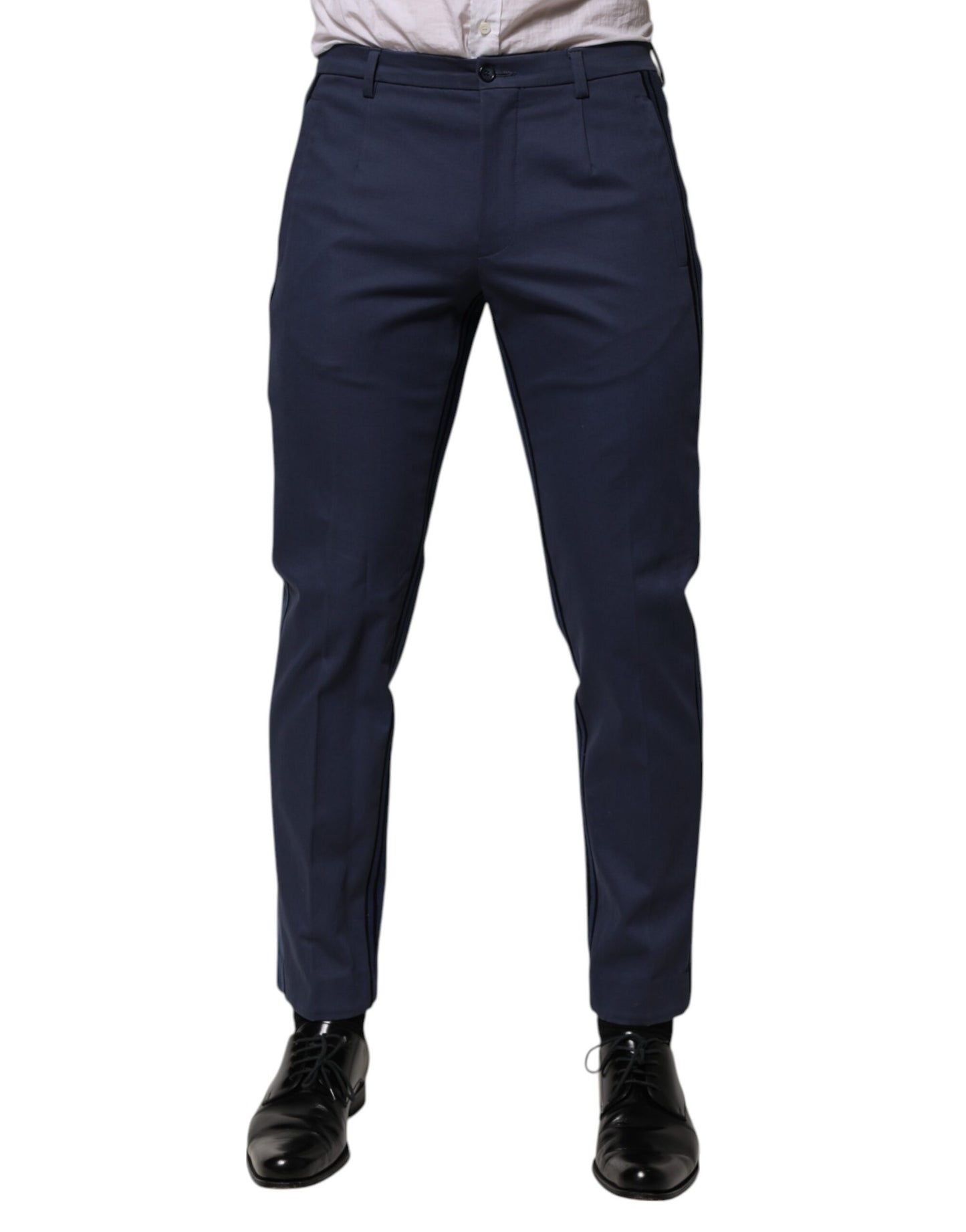 Dolce &amp; Gabbana Blue Cotton Tapered Men Formal Trousers Pants
