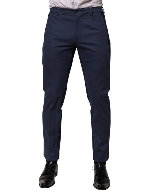 Dolce &amp; Gabbana Blue Cotton Tapered Men Formal Trousers Pants