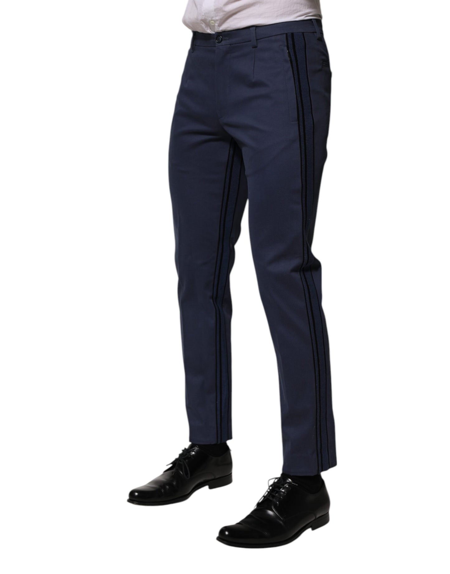 Dolce &amp; Gabbana Blue Cotton Tapered Men Formal Trousers Pants