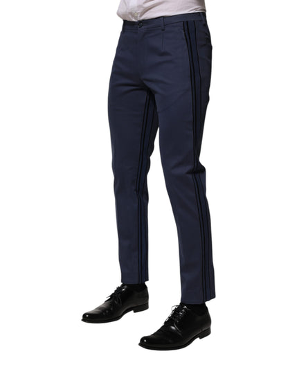 Dolce &amp; Gabbana Blue Cotton Tapered Men Formal Trousers Pants