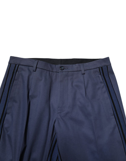 Dolce &amp; Gabbana Blue Cotton Tapered Men Formal Trousers Pants