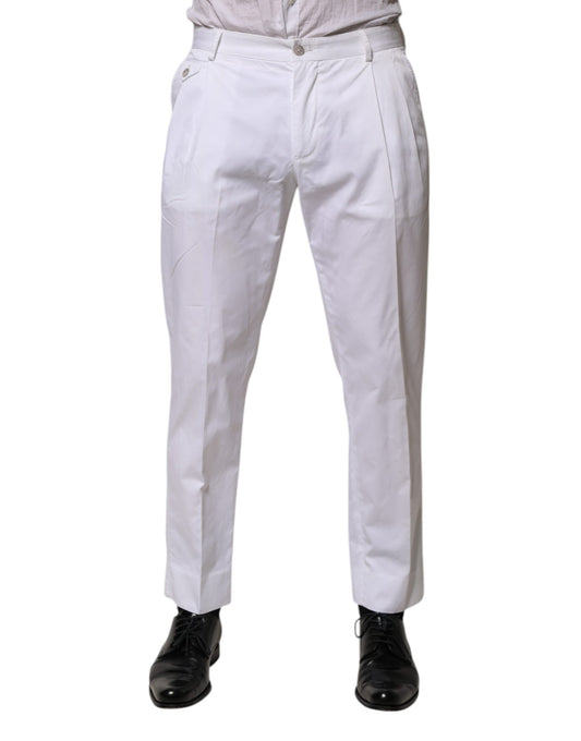Dolce &amp; Gabbana White Cotton Dress Slim Formal Trouser Pants