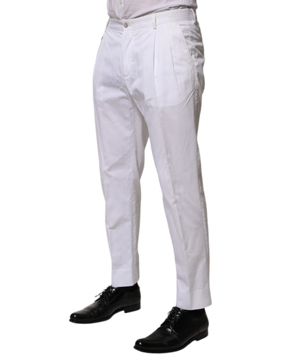 Dolce &amp; Gabbana White Cotton Dress Slim Formal Trouser Pants
