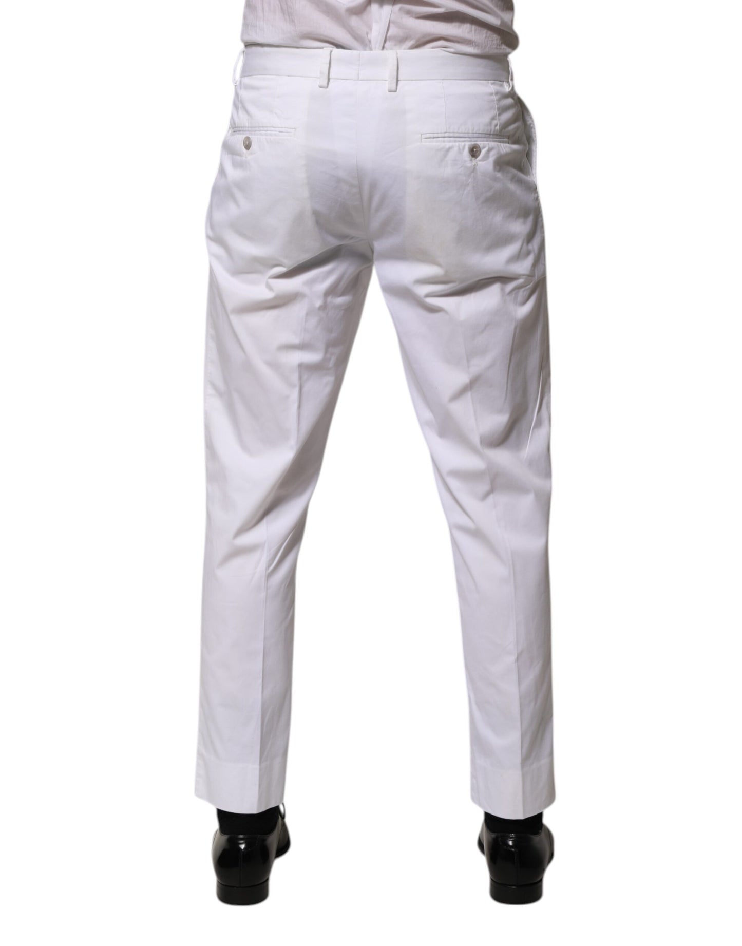Dolce &amp; Gabbana White Cotton Dress Slim Formal Trouser Pants