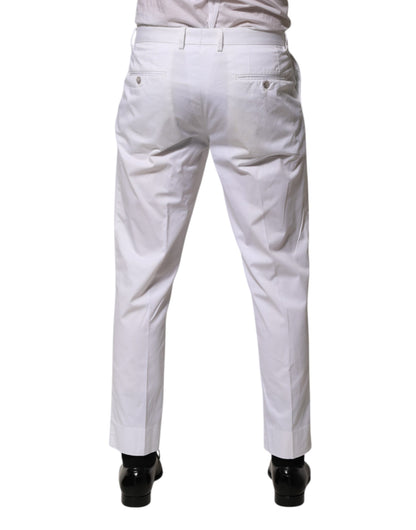 Dolce &amp; Gabbana White Cotton Dress Slim Formal Trouser Pants