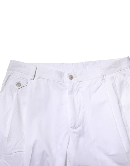 Dolce &amp; Gabbana White Cotton Dress Slim Formal Trouser Pants