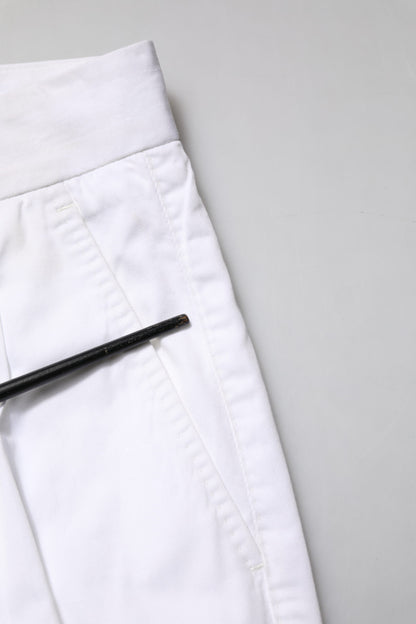 Dolce &amp; Gabbana White Cotton Dress Slim Formal Trouser Pants