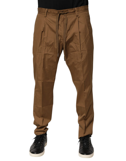 Dolce &amp; Gabbana Brown Cotton Chino Mid Waist Men Jogger Pants