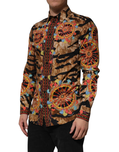 Dolce &amp; Gabbana GOLD Cotton Tiger Carretto Long Sleeve Shirt