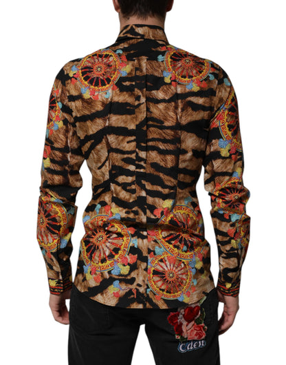 Dolce &amp; Gabbana GOLD Cotton Tiger Carretto Long Sleeve Shirt