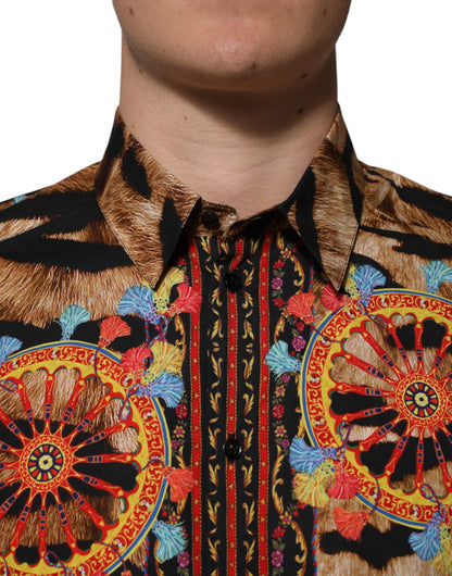 Dolce &amp; Gabbana GOLD Cotton Tiger Carretto Long Sleeve Shirt
