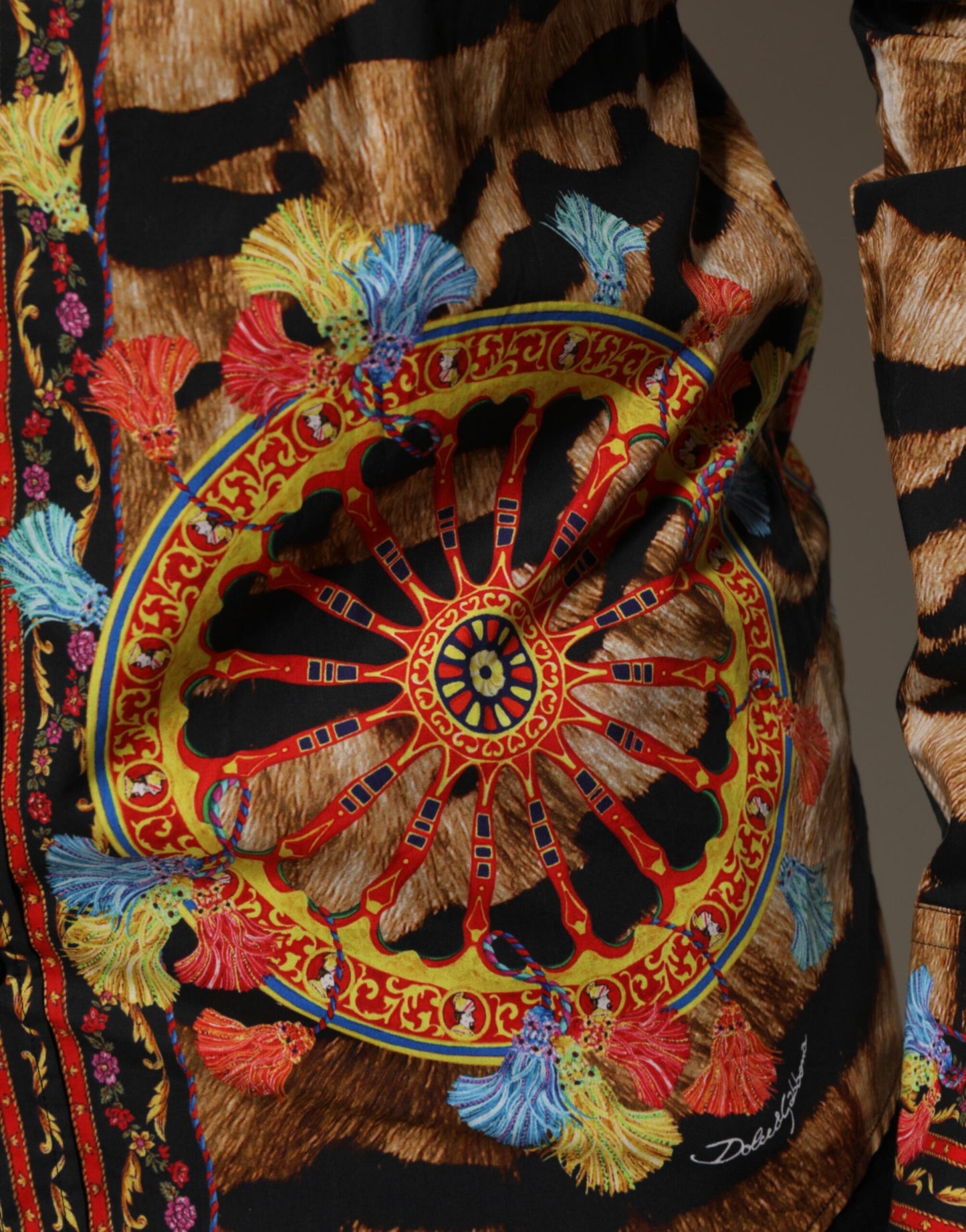Dolce &amp; Gabbana GOLD Cotton Tiger Carretto Long Sleeve Shirt