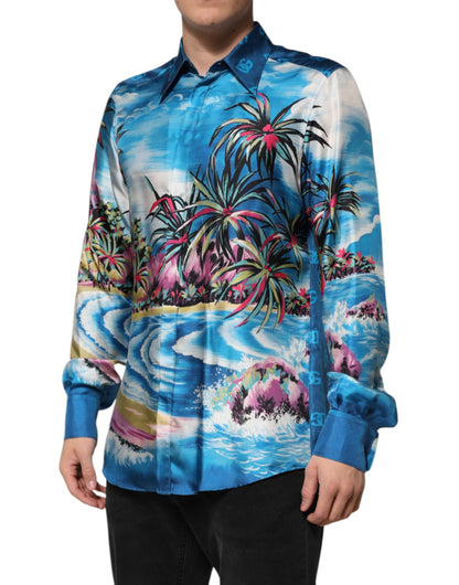 Dolce &amp; Gabbana Multicolor Silk DG Long Sleeves Formal Shirt