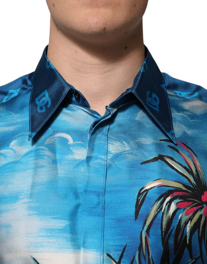 Dolce &amp; Gabbana Multicolor Silk DG Long Sleeves Formal Shirt