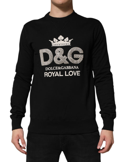 Dolce &amp; Gabbana Black Cotton DG Crystal Embellished Sweater
