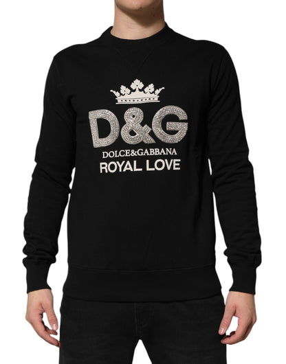 Dolce &amp; Gabbana Black Cotton DG Crystal Embellished Sweater