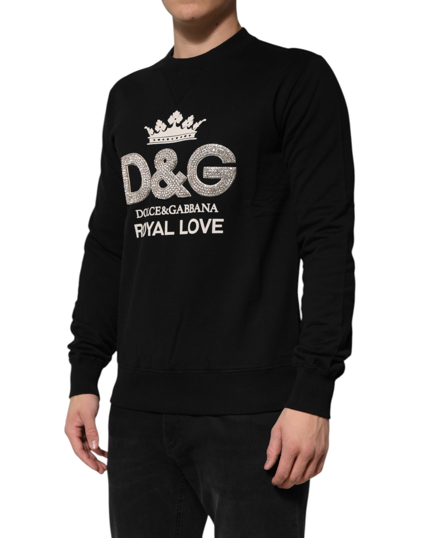 Dolce &amp; Gabbana Black Cotton DG Crystal Embellished Sweater