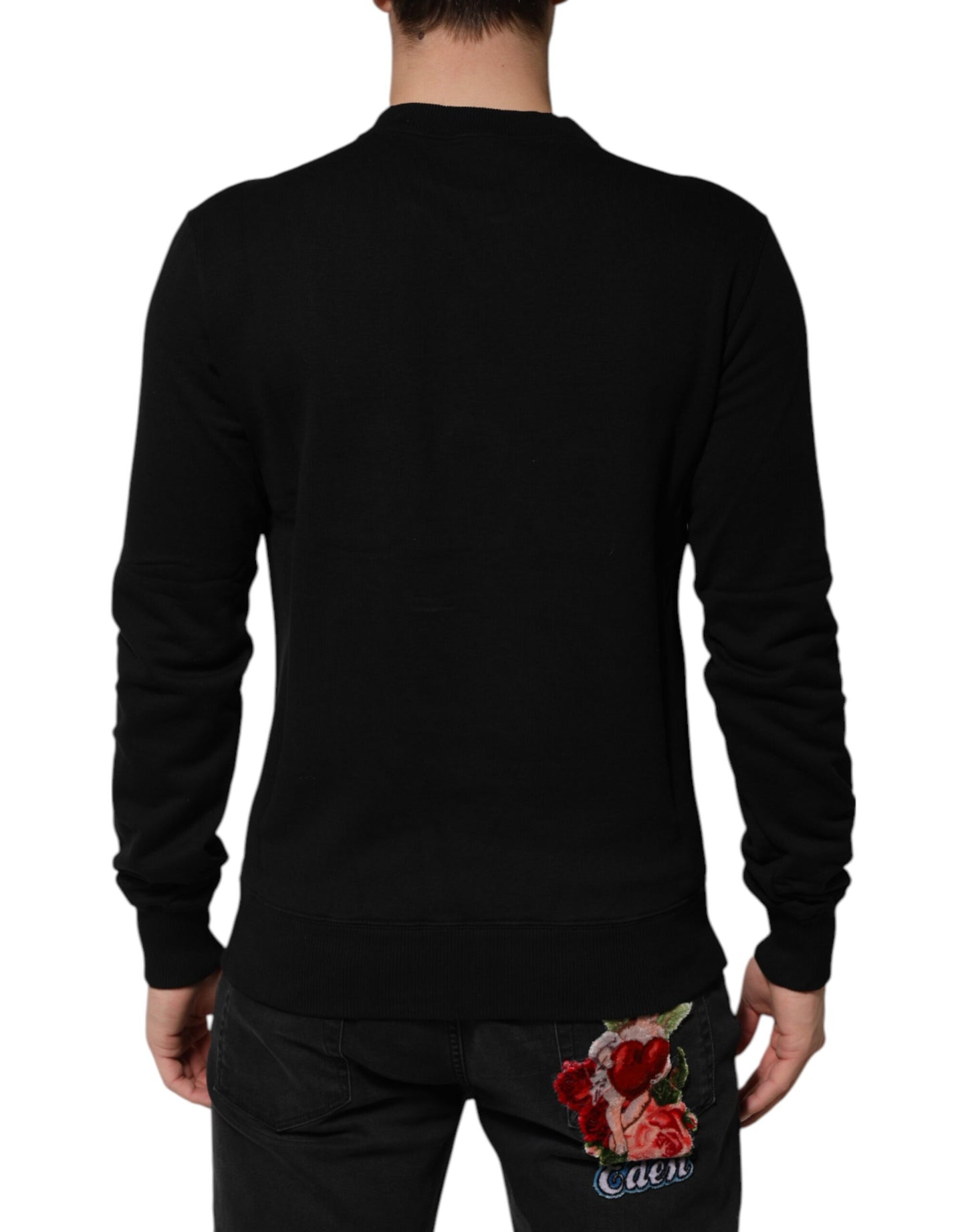Dolce &amp; Gabbana Black Cotton DG Crystal Embellished Sweater